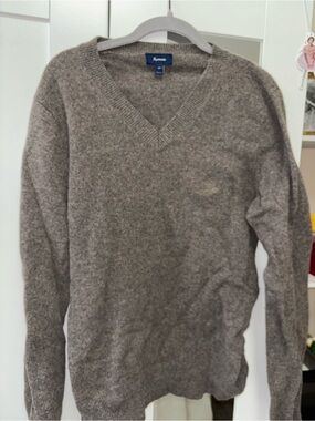 Faconnable Men's V-Neck Heathered Taupe Sweater
